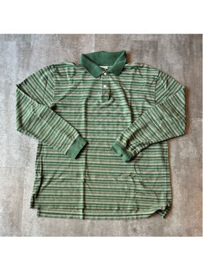 LL Bean Long Sleeve Polo Shirt Mens Large Green Stripes